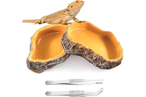 xuefenfei 2 Pièce Bol d'alimentation pour Reptiles, Bol d'eau Terrarium Accessoire avec 2 Pinces, Bols à Eau pour Reptiles, pour Tortue, Lézard, Serpent, Caméléon (Jaune)
