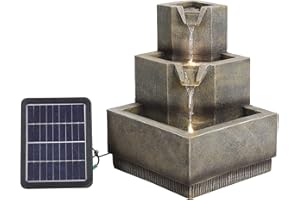 BTGGG Solar Powered Garden Water Feature Water Fountain Cascade Three Tier Water Feature Garden Yard Waterfall with LED Lights Water Feature Fountain