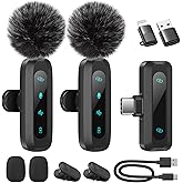 WARM BOX Wireless Lapel Microphone for iPhone, iPad, Android Phone, 2-Pack Mini Microphone with Noise Reduction, Auto Pairing