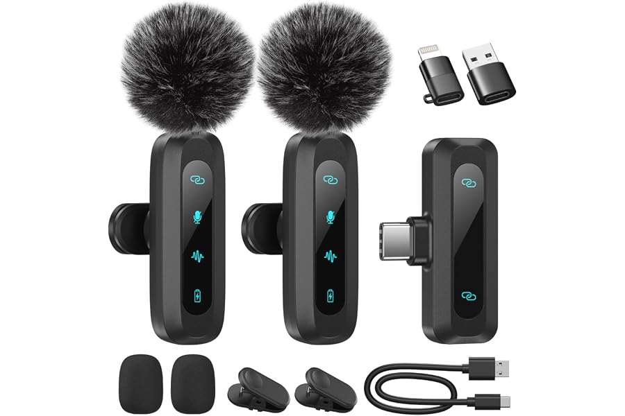 Kabelloses Lavalier-Mikrofon für iPhone, iPad, Android-Handy, 2er-Pack Mini-Mikrofon mit Rauschunterdrückung, Auto-Pairing und Stummschaltung und Reverb für Vlogging, Videoaufnahmen, TikTok, YouTube