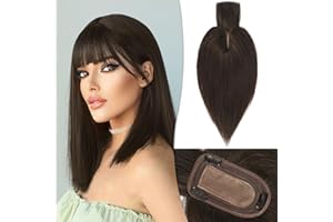 RUWISS Cabello Humano para Mujeres Corona de Extensiones de Cabello Corto Pelucas para el Adelgazamiento del Cabello 7.5*13CM Base de Seda 100% Cabello Humano Clip in Topper 25cm 35g (Marrón oscuro)