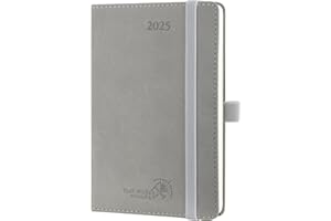 POPRUN Agenda Settimanale Piccola 2025 16,5 x 9 cm, Copertina Rigida in Pelle Vegana, Planner 2025 A6 con Tasca Portacarte Pieghevole, Carta Spessa da 80 GSM, Grigio