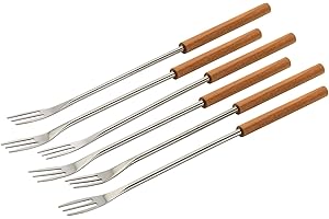 KUHN RIKON Lot de 6 fourchettes à fondue à fromage en bois de cerisier - Couleur : argenté/bois