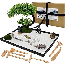 Relaxation Anti-stress WEBEEDY Kit Jardin Zen Rond DIY - Mini Jardin De Sable Japonais 22.6cm Pour Bureau Et Méditation