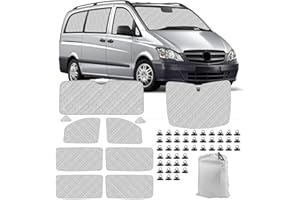 TIVEKEO Tapis Thermique Voiture Remplacement pour Mercedes-Benz VITO W639 / Viano 2003–2014 LWB, Ensemble de 10 Pièces avec 45 Ventouses, Protection Solaire Pare-Brise, Ensemble de Pare-Soleil Pliable