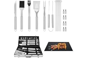 UDREAM Stainless Steel BBQ Tool Set with BBQ Grill Mats BBQ Grill Tools Set Gifts for Men Women - Camping Barbecue Grilling Utensils Kit - Ideal BBQ Gift on Birthday Christmas (22 PCS)