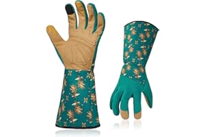 Vgo... Guantes de Jardinería para Mujeres de Cuero Anti-espinas Antipinchazos, Guantes Trabajo Largos Protección de Antebrazo