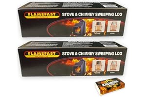Flamefast Stove & Chimney Sweeping Log Fire Place Cleaner Remove Creosote Soot Tar Deposits – Includes KasaBona Safety Matches (2 Logs)
