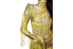LUUMINGCM Sparkly Sequins Tassel Bodysuit Women Sexy Single Shoulder Leotard Performance Outfit Dance Costume Singer Show Stage Wear