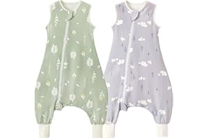 Nivolltha 2er 1 TOG Premium Qualität Schlafsack mit Füßen, 100% Baumwolle Ganzjahres Super Weich Schlafsack mit Beinen, Blätter und Bären, Größe L