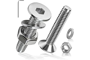 PDKKFF 60 st M3 x 12 mm bultar och muttrar och brickor, platta frästa skruvar, sexkantiga ihåliga skruvar, DIN7991 bultar med sexkantiga huvuden i rostfritt stål 201 för möbelmaskiner