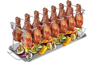 anshuke Uchwyt na udka kurczaka, z miejscem na 14 ulek, uchwyt na udka kurczaka z tacką na ścinki, składany uchwyt na udka z kurczaka ze stali nierdzewnej