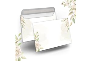 E&G KLASSE Koperta C6 samoprzylepna, 25-50 sztuk, koperty, koperta w kolorze beżowym, jasnozielonym z różami, 80 g/m² 114 x 162 mm, zaproszenie na wesele, urodziny, podziękowanie (50)