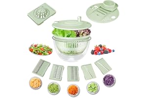Lienffy Salad Spinner Large-5.3 Qt Vegetables Fruits Wash Bowl, Lettuce Dryer with 5 Blades, Egg Yolk Strainer Slicer Shredder for Kitchen Colander, Pasta and Fries Spinner-Green
