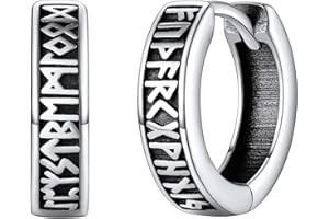 FaithHeart Pendientes Vikingos Runas Plata de Ley 925 Hombres Aretes Redondos Hipoalergénicos de Orejas Joyería Religiosa de Protección de Familias Parejas