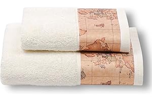 CALEFFI Coppia Asciugamani 1+1 Geo Classic Alviero Martini 1ª CLASSE Avorio