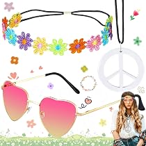 Disfraz Hippie Años 70 - Incluye Peluca, Gafas, Collar De Paz, Diadema Y Anillo, 5 Piezas Disfraz Hippie Años 70 - Incluye Peluca, Gafas, Collar De Paz, Diadema Y Anillo, 5 Piezas