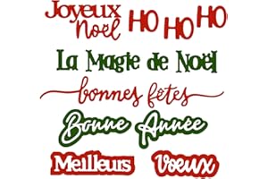 COLOFALLA 6 Pièces Matrices de Découpe Festives Thèmes Joyeux Noël Bonne Année Fêtes Pochoirs Scrapbooking Cartes en Français Outils de Décoration Bricolage Cadeau