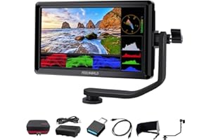 FEELWORLD FW568 V3 6-Zoll 4K Kamera-Feldmonitor,Full HD 1920x1080 3D lUT DSLR Kamera Monitor mit 2800mAh Akku Tragetasche Sunshine Hood HDMI Eingang Ausgang Tilt Arm Power Ausgang für Stabilisator