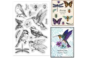 ‎GLOBLELAND GLOBLELAND Klare Stempel Mit Vogel Libellen Und Schmetterlingsmotiv Biene Kolibri Feder Silikon Klarstempel Siegel Blumen Insekten Tiere Transparente Stempel Für DIY Scrapbooking Karten Fotoalbum