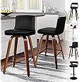 ALFORDSON Bar Stools Set of 2, Thick Padded Barstools, Kitchen Chairs with Backrest and Footrest, for Breakfast Dining Room Countertop, 150KG Loads, PU Leather, Black