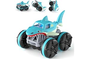 MaxTronic Ferngesteuertes Auto mit LED Licht, Amphibien Hai Monstertruck 360° Flip Groß RC Stunt Auto, 4WD Offroad 2.4GHz Spielzeugauto Lastwagen für Kinder ab 3 Jahren Jungen Mädche