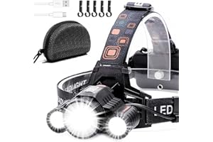 COLAER Linterna Frontal - más brillante 10000 Lumen Linterna Cabeza, USB-C recargable linterna impermeable + luz roja para camping, senderismo, pesca, al aire libre,5 Hardhat Clips Incluidos.