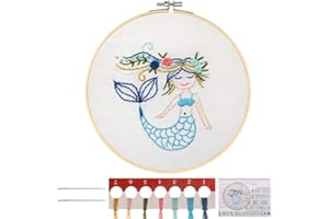 MWOOT Kinder Stickerei Starter Kit Kreuzstich Set,DIY Handgemachte Meerjungfrau Cross Stitch Embroidery Starter Kit für Anfänger
