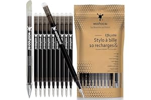 Woohoo4u - compatibles avec Pilot Frixion - [13x] Set de 11 recharges, 1 Stylo Roller, 1 gomme supplémentaire - Encre Gel Effaçable Pour Stylo Roller Rechargeable Noir - 0,7 mm Pointe moyenne - Noir