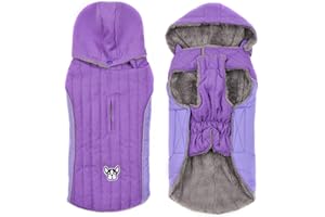 Ctomche Dog Winter Coat, Extra Warm Winter Dog Jacket with Fleece Lining and Harness Hole,Dog Cold Weather Coats Warm Dog Hoodie Reflective Adjustable Small Dog Jacket Pet Outdoor Clothes Purple-M