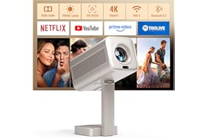 Smart Mini Beamer 4k [Kompatibel mit Netflix & Dolby Audio] VOPLLS TOF Autofokus/Trapezkorrektur 28000 Lumen Projektor, WiFi6 Bluetooth Full HD 1080P 210° Drehbar Beamer Heimkino/Outdoor für Handy/PC