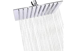NUWIQ Fixed Rainfall Shower Head: 10 inch Square Stainless Steel Waterfall Showerhead for Replacement - High Pressure Overhead Mounted on Ceiling and Wall