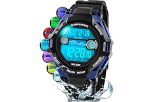 DTKID Digital Children's Watch Boys Girls 7-Colour LED Wrist Watch Children with Alarm Clock Stopwatch Date 5 ATM Waterproof Outdoor Sports Watch Kids Watches for Teenagers