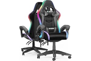bigzzia Fotel gamingowy z podświetleniem RGB, fotel gamingowy z podparciem głowy i podparciem lędźwiowym, ergonomiczny fotel gamingowy do pokoju gier, dla nastolatków (z RGB, szary)