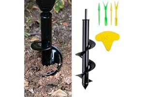 CHANGEMOORE 8 x 30 cm Garden Auger for 2 Set Small Shovels and 100 Label Cards, Plant Drill, Earth Drill for Drill, Solid Core Shank, Garden Drill, Earth Drill for Cordless Screwdriver
