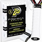 PRO-MAX SPORT Overgrips Padel Extra Adherent Perforated White Pack 6/10 /50 High Absorption Sweat Tape Grip Non-Slip Grip Pad