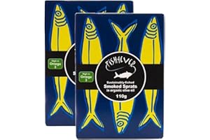 Fish 4 Ever | Smoked Sprats In Organic Extra Virgin Olive Oil - Sustainably Fished. Tin Canned Food Rich In Omega-3. Great With Fresh Bread, Pasta and Salads |110g (Pack of 2)
