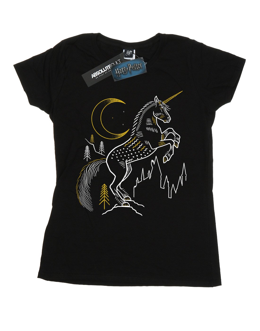 Harry-Potter-Damen-Unicorn-Line-Art-T-Shirt-Schwarz-X-Large