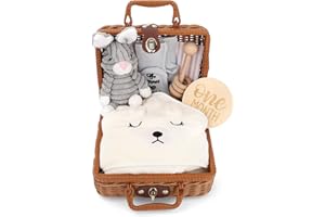 TALOIT Cadeau de Naissance Personnalisé pour Bébé Garçon/Fille, Set Couverture, Jouets en Bois, Peluches, Cartes, Chaussettes, Boîte Cadeau