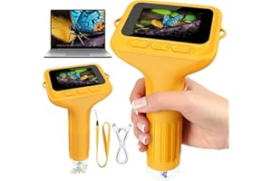 ZQEJEFD Microscopio Digital para Niños, 1000X Mini Microscopio Portátil con Pantalla IPS de 2,0" y 8 Luces LED, microscopio de Mano USB Type-C Compatible con PC, Juguete Científico Educativo Desde 3+