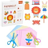 ASTARON Paper Cutters Set for Kids, Includes 2 Kids Scissors and 100 Paper, Kids Craft Scissors for Cutting Learning, Prescho
