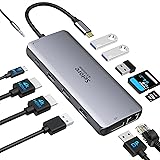 Hub USB C HDMI, USB C Docking Station, USB-C Displayport et Double HDMI, Ethernet RJ45, PD 100W et Carte SD, Port USB, Adapta