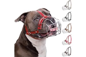 BronzeDog Muselière pour Chien en métal Amstaff Panier en Fil de Fer Sangles réglables en Cuir pour Grands Chiens