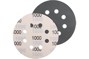 JatilEr 5 pezzi di carta vetrata da 125 mm, grana 1000, rotonde a 8 fori, per levigatrice orbitale, per auto, metallo, legno