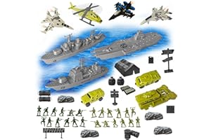 OTONOPI Military Toy Aircraft Carrie Warships Military Vehicles Battleship Fighter Jet Model Planes Trucks Tank Army Men Action Figures and Play Map Base Set Combat Army Toys for Kids