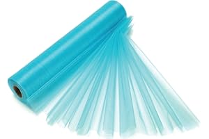 TRIMMING SHOP 29cm x 25m Roll of Organza Sheer Fabric - Elegant Decorative Cloth for Wedding Chair Bows, Table Runners, Party Favours - Crafting Supplies for Ribbons, Dress Accents,and Bags, Aqua Blue
