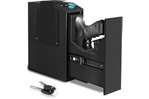 ANRAIN Pistol Safe with Biometric Fingerprint for Nightstand, Desk, Bed Side,Truck - Recessed lamp Auto Sliding Door Hand Gun Safe -with Fingerprint, PIN Code, KEY Access