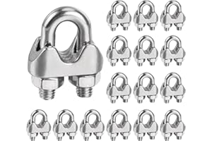 JSMTKJ 16 Piezas Abrazaderas de Cuerda de Cable M6, Clip de Cuerda de Alambre Inoxidable 304 Perno En U Sujetacables de Acero Wire Rope Clips para Cable Alambre Diámetro