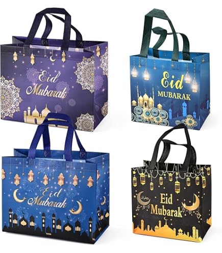 8 Sacchetti Regalo Eid Mubarak Riutilizzabili - Non Tessuti Con Manici - Tema Ramadan E Islam - Multiuso