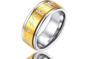 FaithHeart Anillo Runas Vikingas Hombre Acero Inoxidable 316L Anillo Giratorio Anti-estrés Anillo Hip Hop Joyería Religiosa Nórdica de Protección
